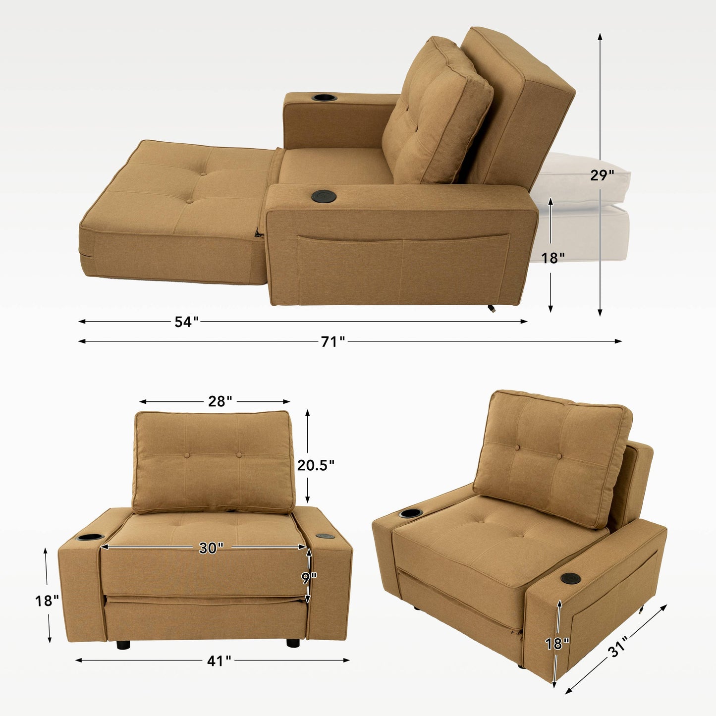 Adjustable backrest folding technical fabric three-in-one sofa bed chair