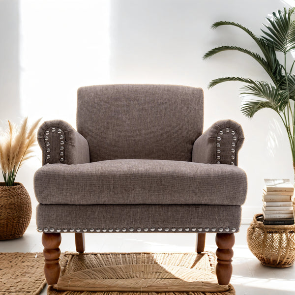 Modern upholstered rivet calabash leg armchair