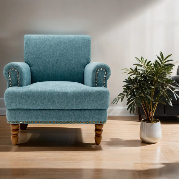 Modern upholstered rivet calabash leg armchair
