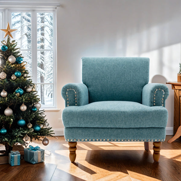 Modern upholstered rivet calabash leg armchair