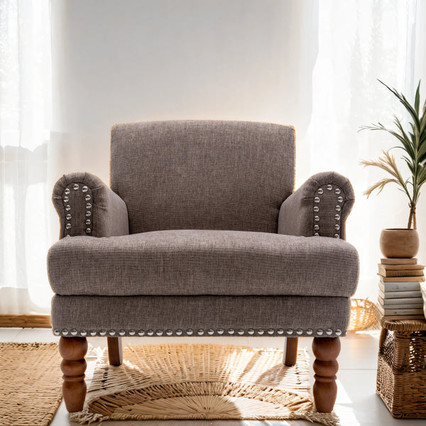 Modern upholstered rivet calabash leg armchair