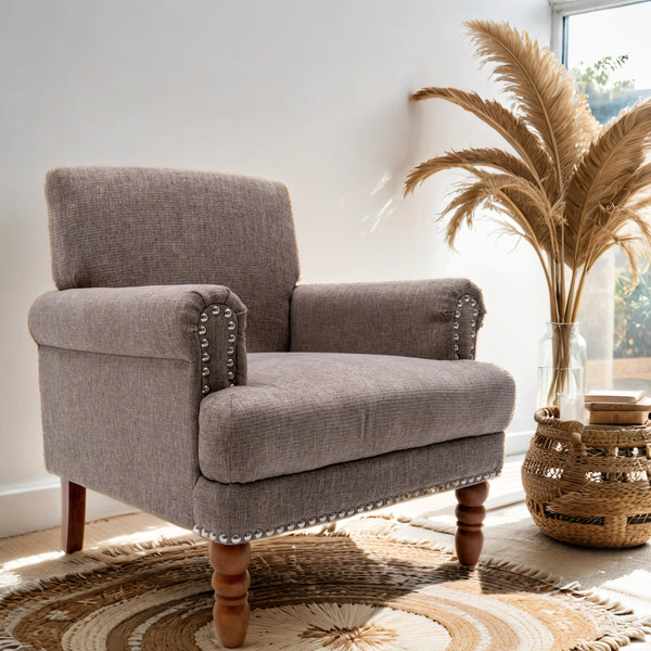 Modern upholstered rivet calabash leg armchair