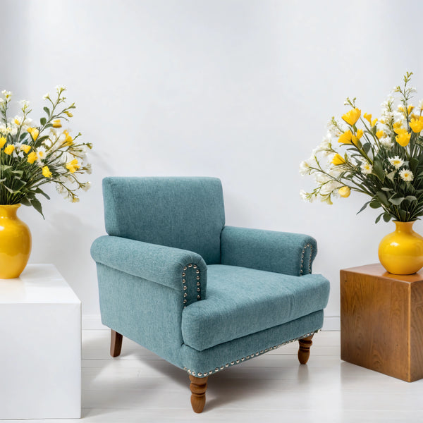 Modern upholstered rivet calabash leg armchair