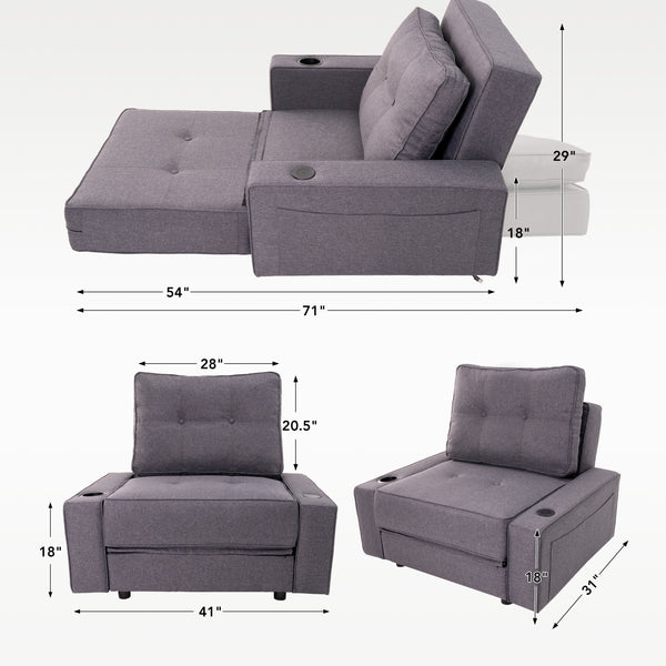 Adjustable backrest folding technical fabric three-in-one sofa bed chair