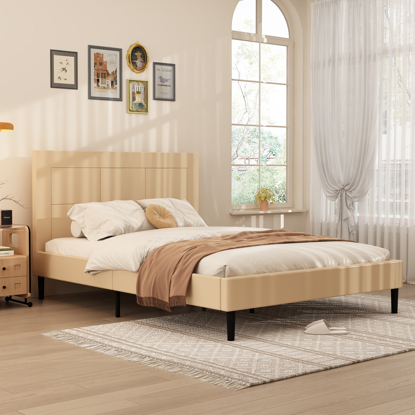 Waytrim wood frame PU leather two-section bed