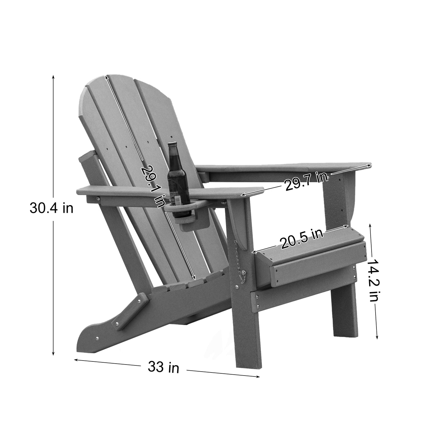 Waytrim Solid Wood Adirondack Foldable Chair With Drinks Place