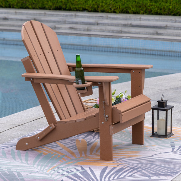 Waytrim Solid Wood Adirondack Foldable Chair With Drinks Place