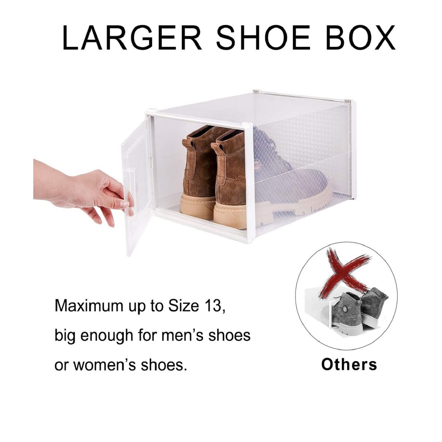Stackable Storage Bins Shoe Box - Foldable Clear Sneaker Display Box - 6 Pack - X-Large