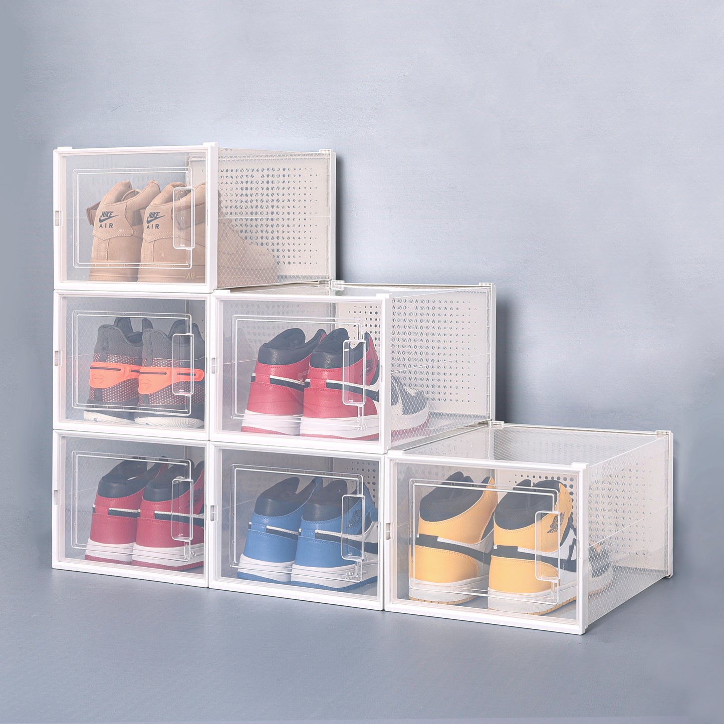Stackable Storage Bins Shoe Box - Foldable Clear Sneaker Display Box - 6 Pack - X-Large