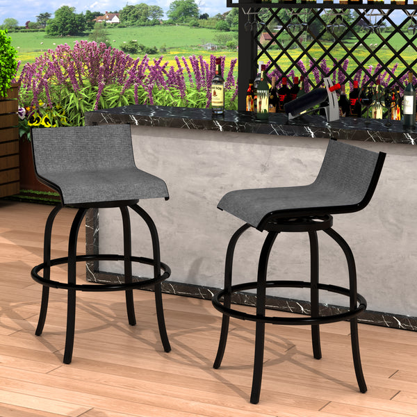 2 PCS outdoor swivel bar stools with backrest and high stool without armrests