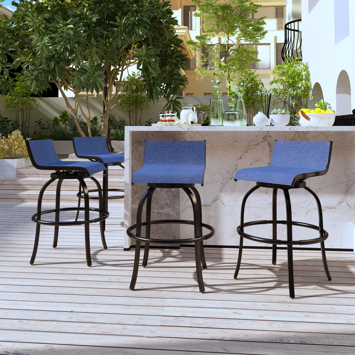 2 PCS outdoor swivel bar stools with backrest and high stool without armrests