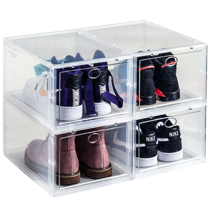 Shoe Storage Box Containers Clear Sneaker Box Plastic Stackable Boot & Shoe  Boxes with Lids 4 Packs