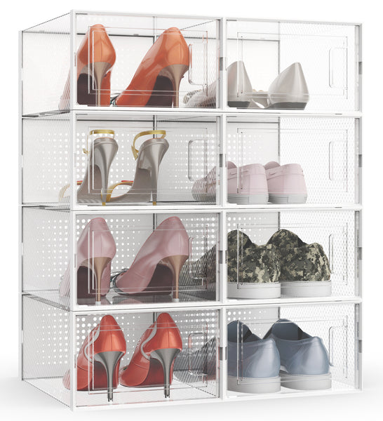 Shoe Storage Boxes, Shoe Organizer for Closet Stackable Clear Shoe Storage Box - 8 Pack