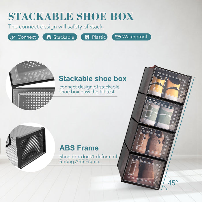 Shoe Organizer Boxes, 8 Pack Shoe Storage Boxes for Sneaker Clear Plastic Shoe Boxes -  Black