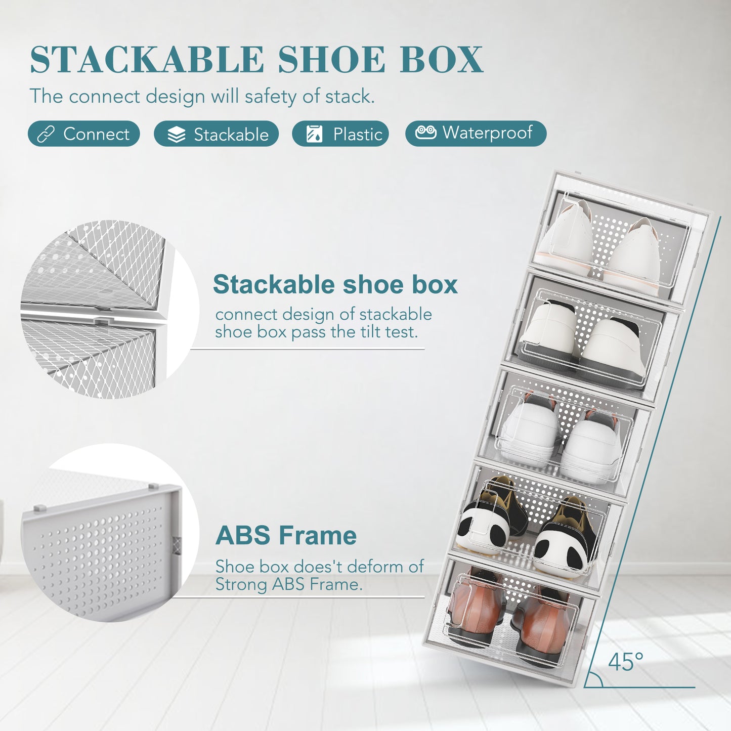 Shoe Storage Boxes, Shoe Organizer for Closet Stackable Clear Shoe Storage Box - 8 Pack