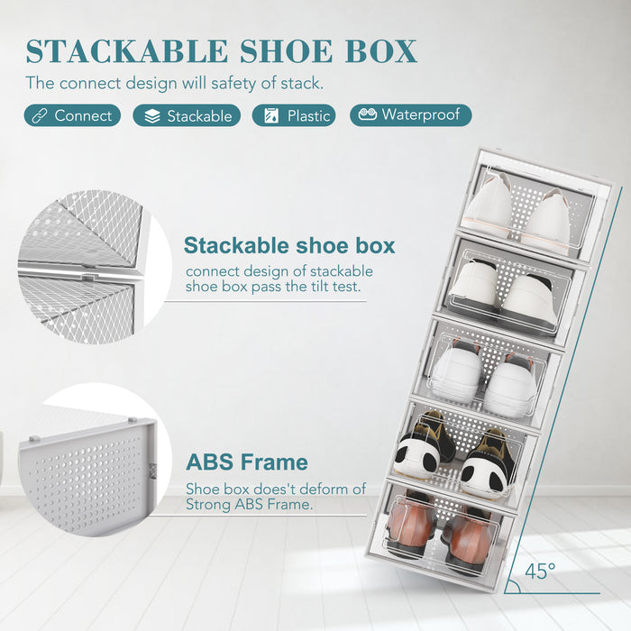 Stackable Shoe Organizer Shoes Box Womens Mens Shoe Sneakers Storage Box  Foldable Stackable Shoe Storage Container Clear Closet Shelf for closet,  Size