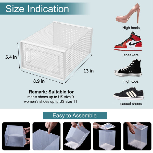 Shoe Storage Boxes, Shoe Organizer for Closet Stackable Clear Shoe Storage Box - 8 Pack