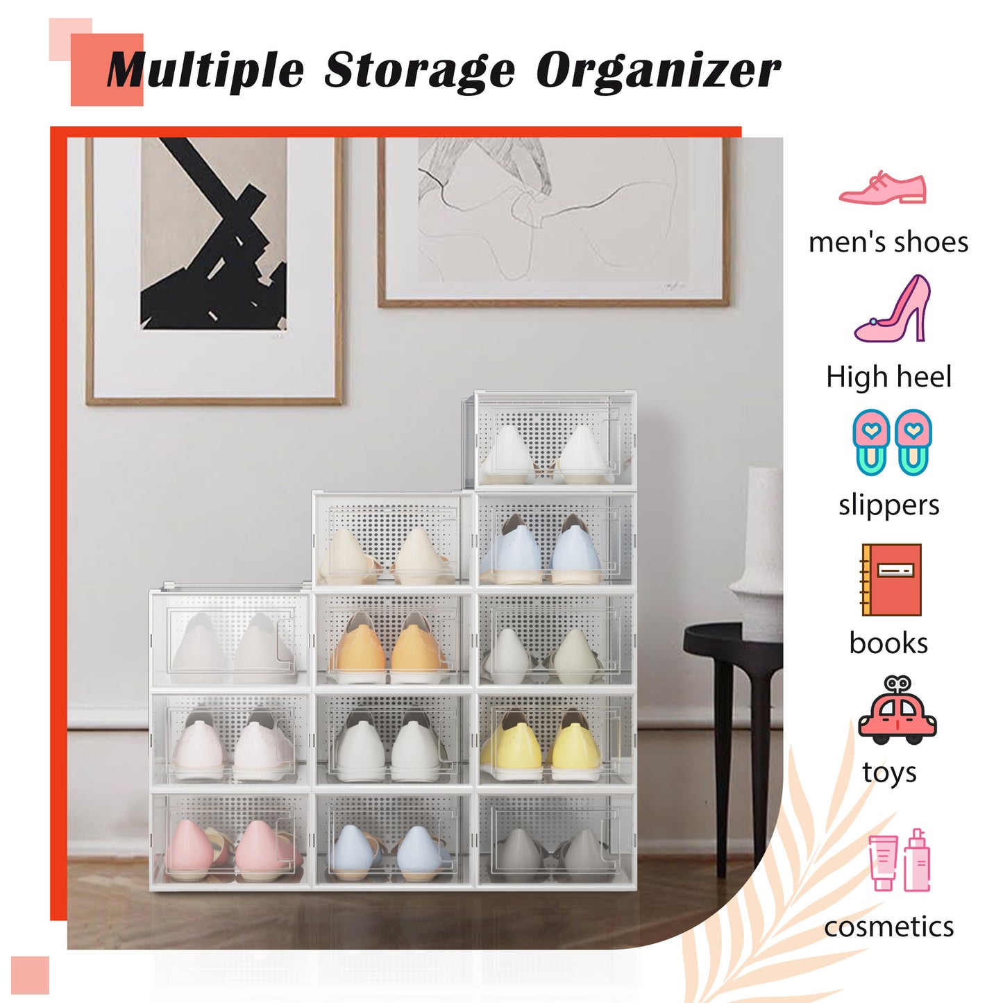Stackable Shoe Organizer - WAYTRIM Shoe Storage Organizer Shoe Container for Sneaker Sandal Shoe Boxes Fit to Women Size 11