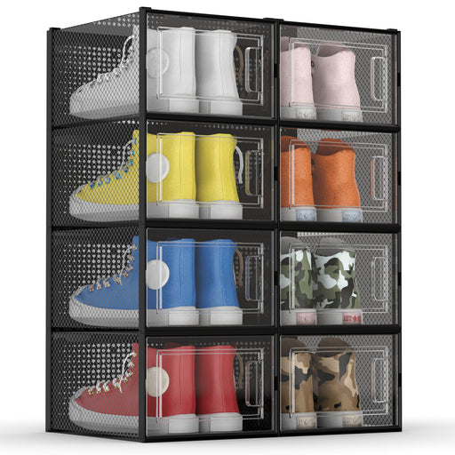  WAYTRIM Stackable Boots Storage Box,8 Pack Foldable Boots Box  Organizer and Storage Boots box Clear Plastic Storage Bins Shoe Container  Drop Front Shoe Drawers For Boots,White : Home & Kitchen