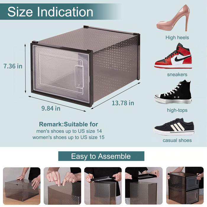 Shoe Organizer Boxes, 8 Pack Shoe Storage Boxes for Sneaker Clear Plastic Shoe Boxes -  Black