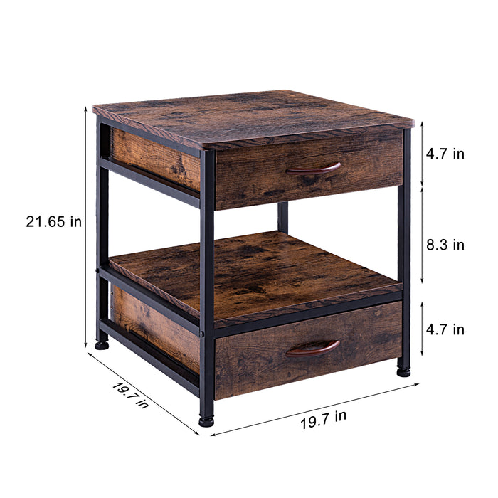 Wooden End Table with 2 Drawers for Study & Living Room