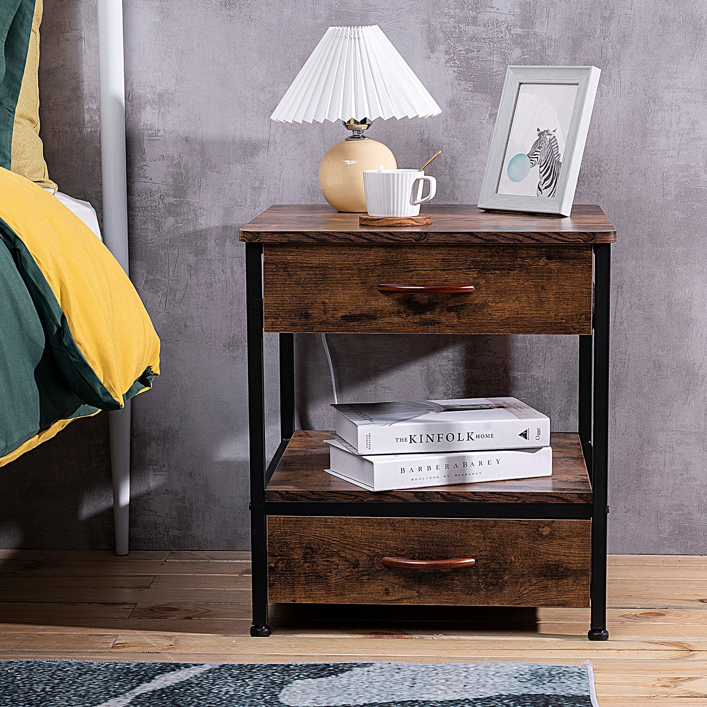 Wooden End Table with 2 Drawers for Study & Living Room