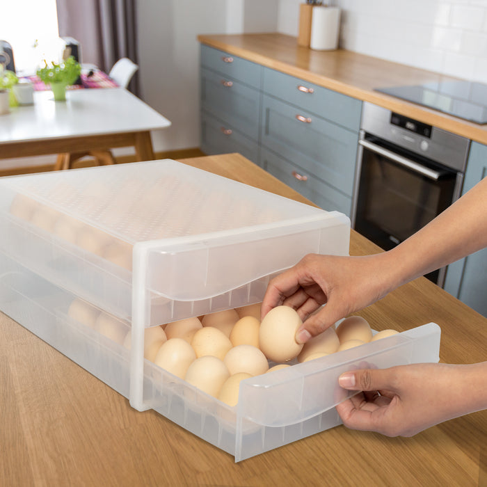 WAYTRIM Kitchen Plastic Egg Holder - 2-tier 60 Egg Tray - White