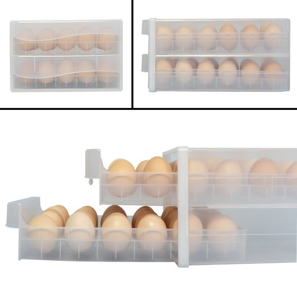 WAYTRIM Kitchen Plastic Egg Holder - 2-tier 60 Egg Tray - White